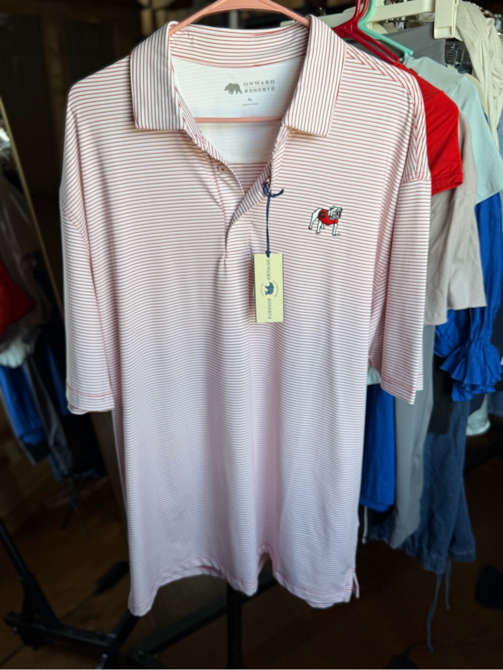 NWT Onward Reserve UGA Standing Bulldog Hairline Stripe Performance Polo - Picture 5 of 5